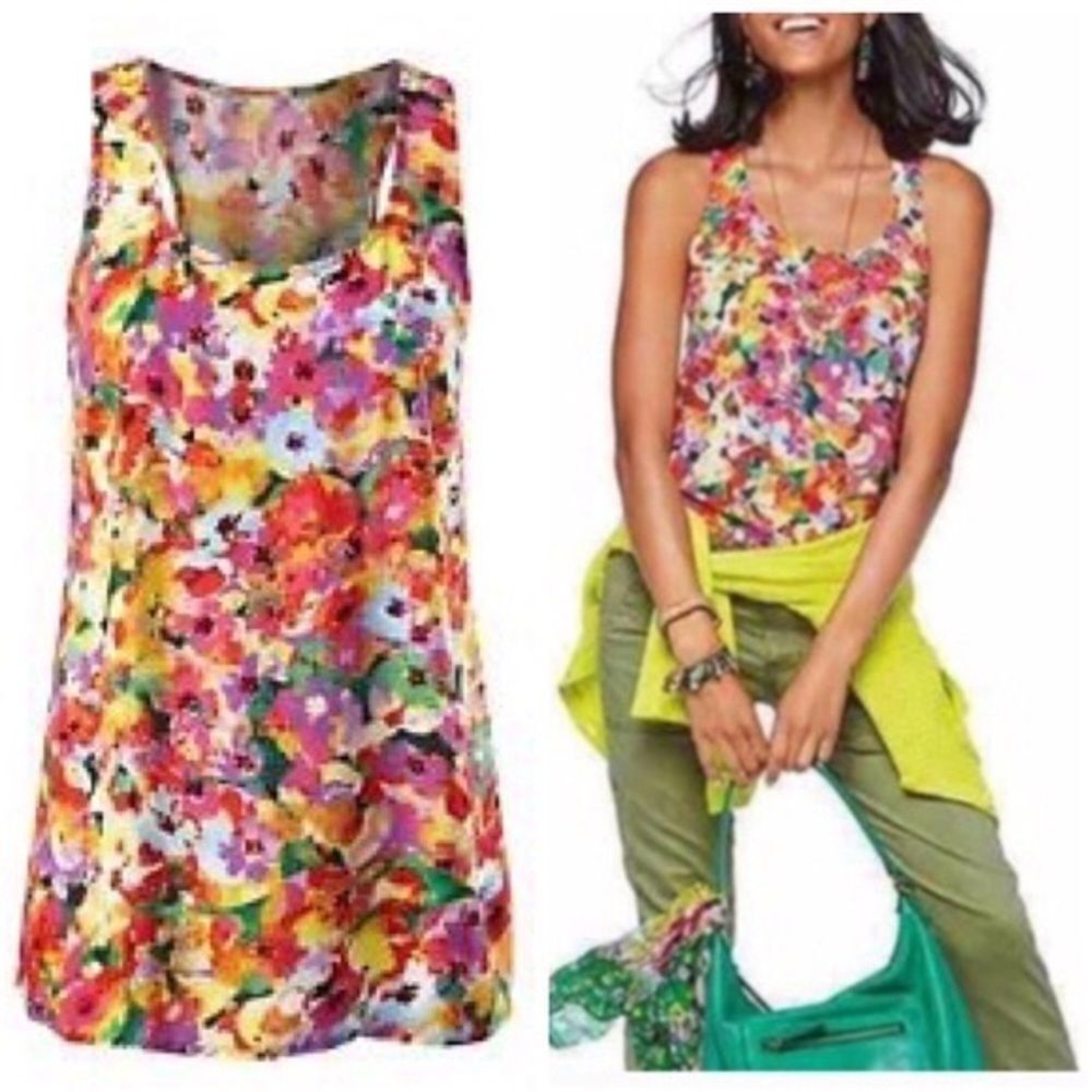 CAbi #5045 Womens Luisa Red Yellow Floral Print Tank Top SZ Medium